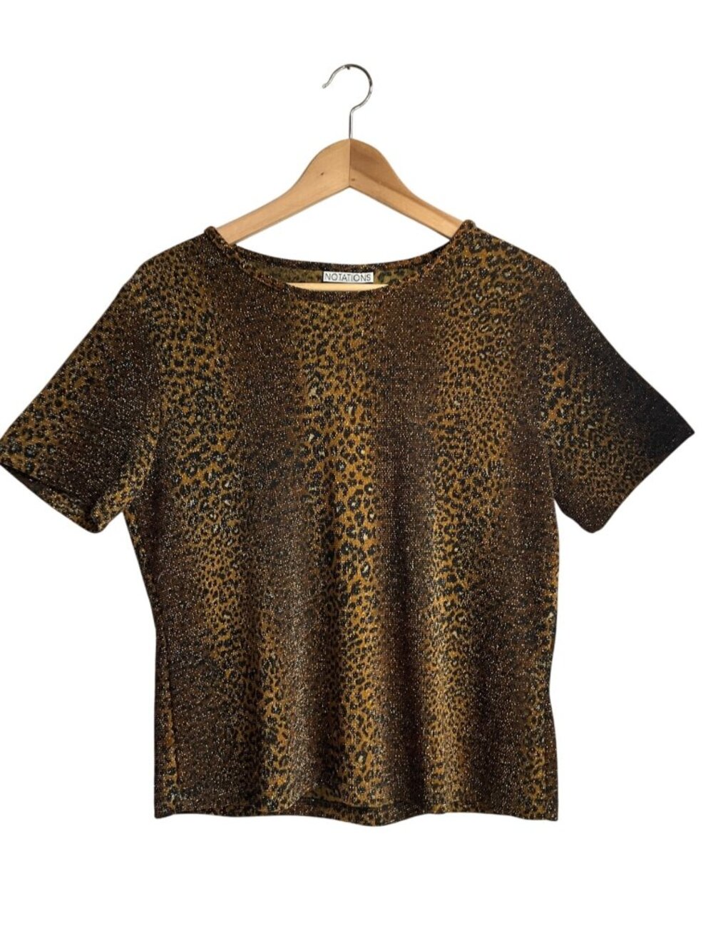 Vintage Med Notations Metallic Shimmery Leopard Print Short Sleeve Top Whimsy